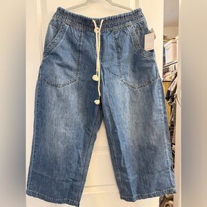 NWT Free People Easy Peasy Pull-On Jeans in a blue denim wash Size Large